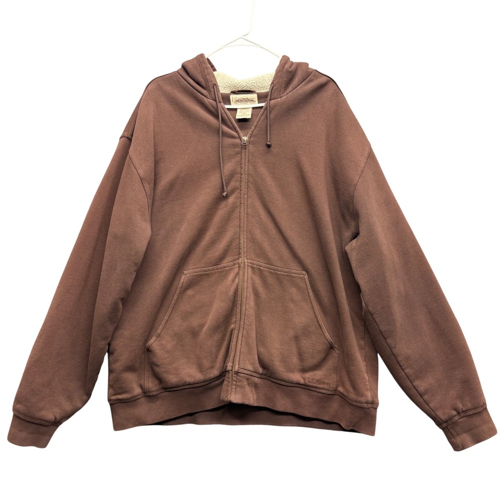 LL Bean‎ Katahdin Iron Works Brown Sherpa Lined Full Zip Hoodie Mens XL